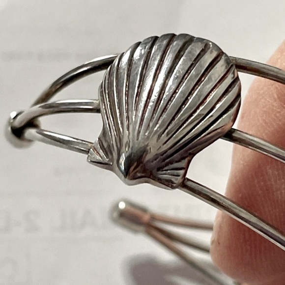🐢🐚 CHUNKY 925 SILVER STAMPED SEA TURTLE SHELL SAND DOLLAR OPEN CUFF BRACELET - Picture 4 of 7